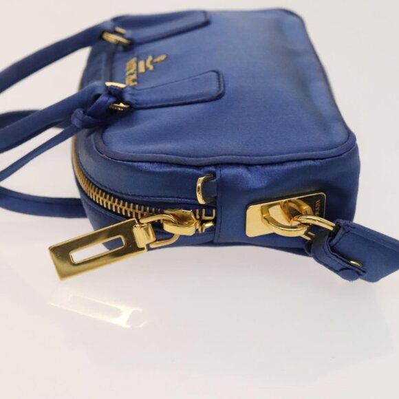 PRADA Hand Bag Satin 2way Blue Gold Auth 130351 - Picture 4 of 16